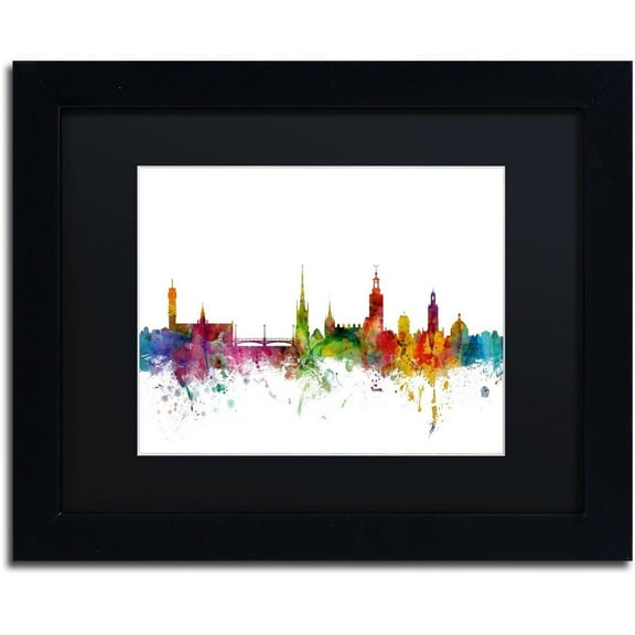 Trademark Fine Art "Stockholm Sweden Skyline" Canvas Art by Michael Tompsett Black Matte, Black Frame
