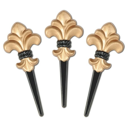 Party Central Club Pack of 12 Gold and Black Fleur De Lis Food or Drink Decoration Party Picks 2.5"