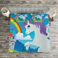 thumbnail image 3 of Ambesonne Fantasy Quilted Bedspread Set 3 Pcs, Unicorn with Rainbow, King Size, Multicolor, 3 of 3