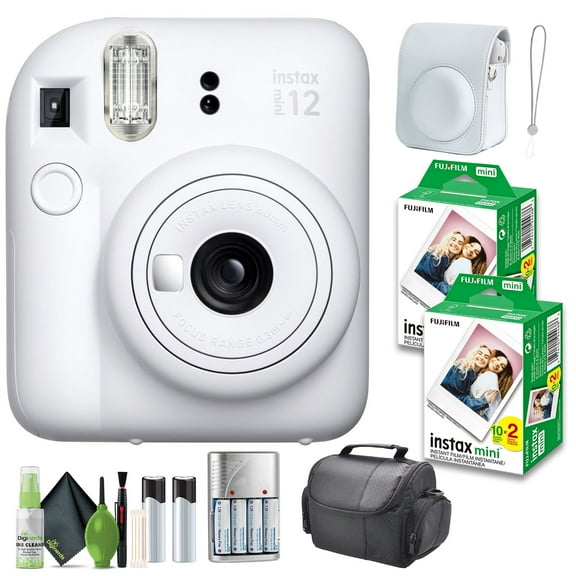 FUJIFILM INSTAX MINI 12 Instant Film Camera Clay White with Fuji INSTAX MINI Instant Film 40 Photo Sheets with Camera Case and Accessories Ideal Gift for kids, Teenage Girl & Adults