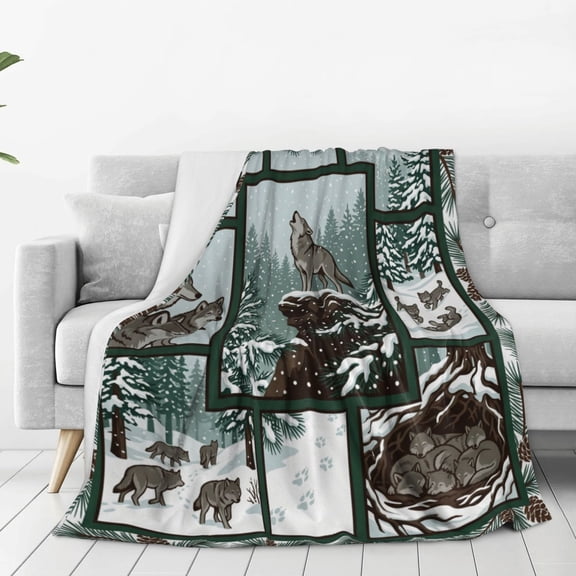 Wolf Blanket, Cozy Fuzzy Warm Wolf Throw, Soft Plush Fleece Blanket, Gifts for Couch Bed Sofa, Unique Wildlife Decor 50x40