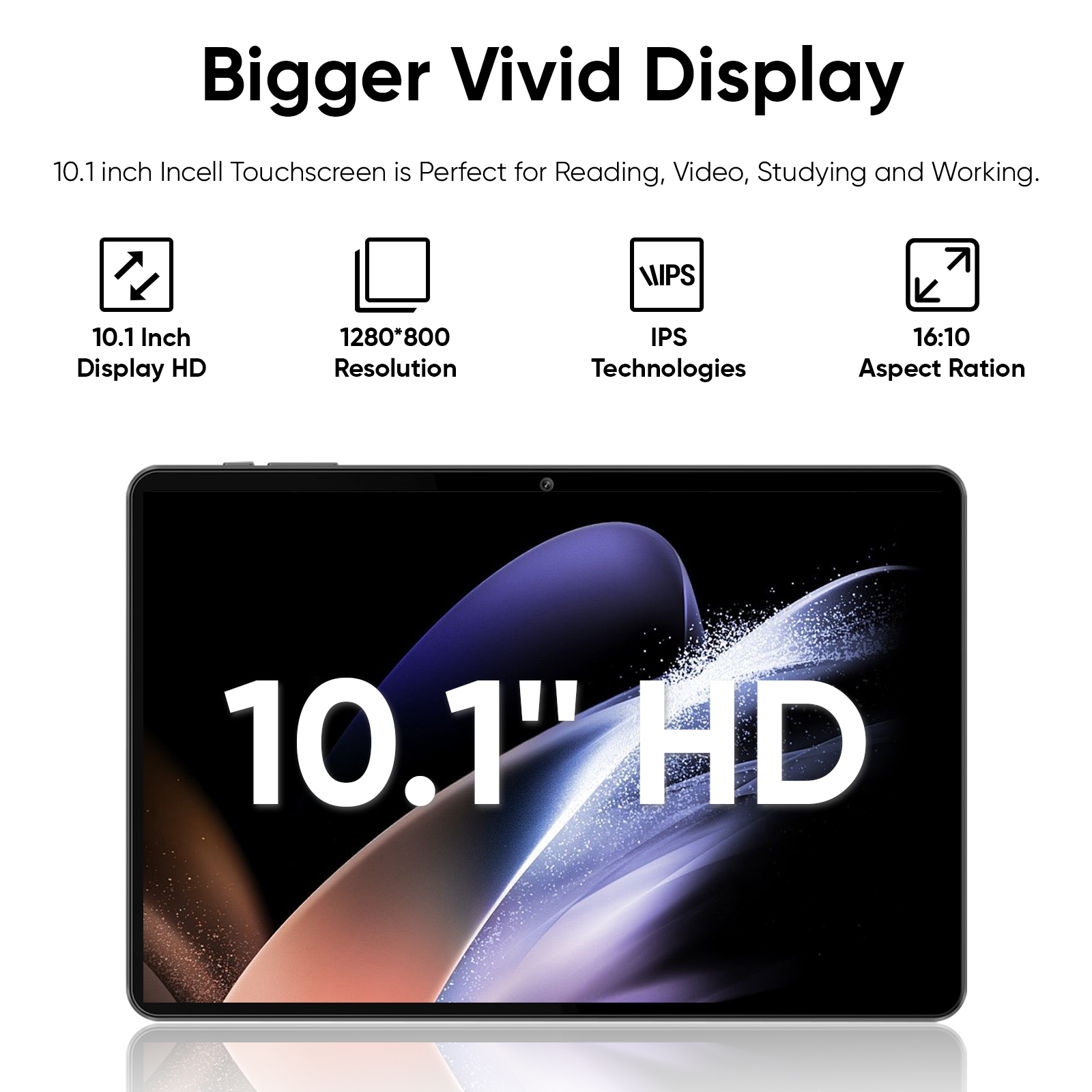 Tablet 10 inch Android 14 Tablets, 6GB RAM 64GB ROM 1TB Expand, Quad-Core Processor, 1280x800 LCD Touch Screen, WiFi 5, Dual Camera, BT5.0, 6000mAh Battery
