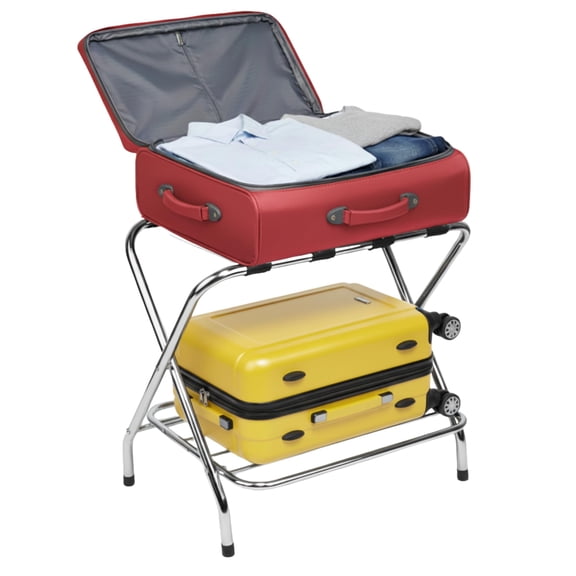 USTECH - Foldable Metal Luggage Rack with Extra Shelf, Heavy Duty Suitcase Stand for Guest Room, Bedroom, Hotel or Travel