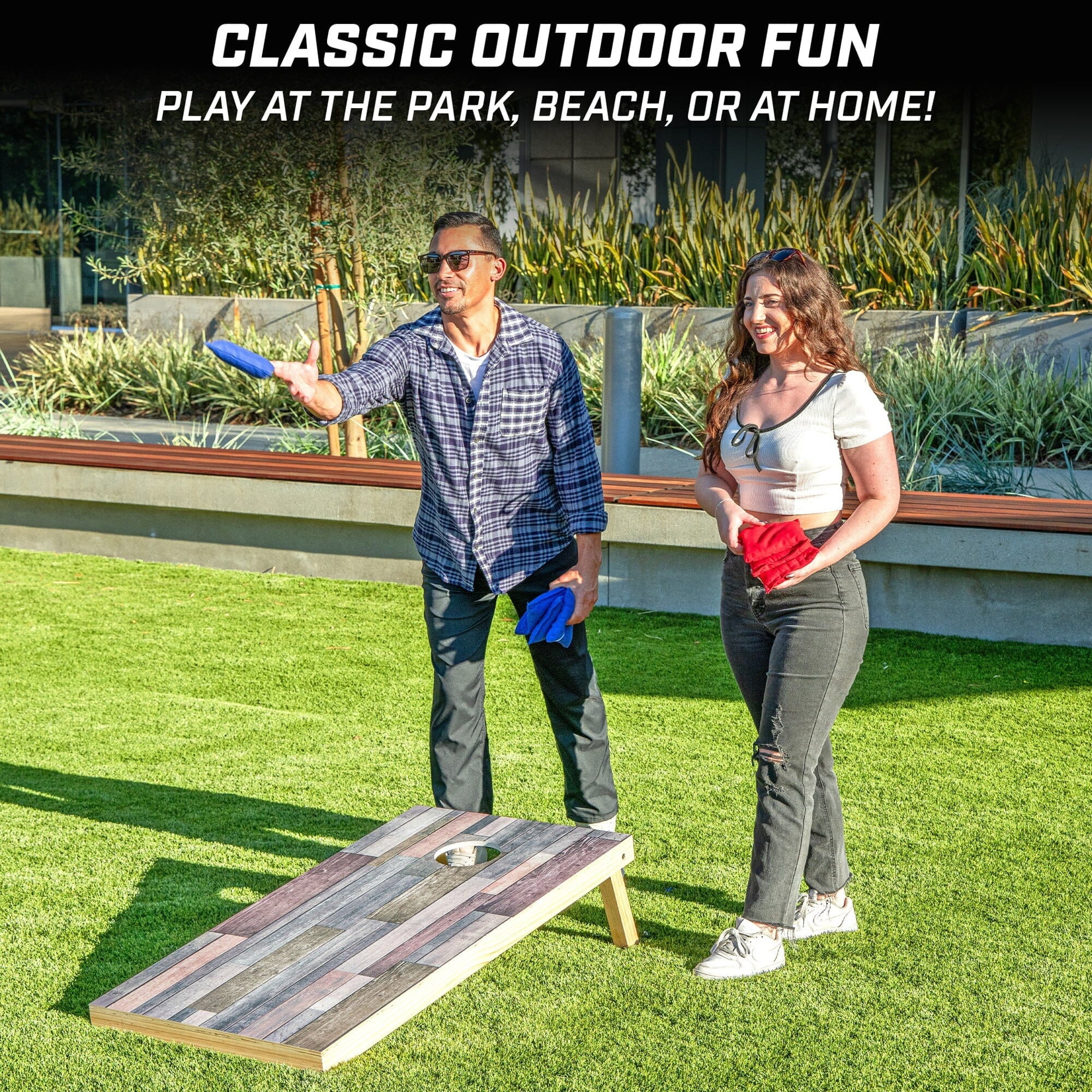 GoSports 4'x2' Regulation Size Premium Wood Cornhole Set -Backyard Toss Game Lawn Scrap Wood Design