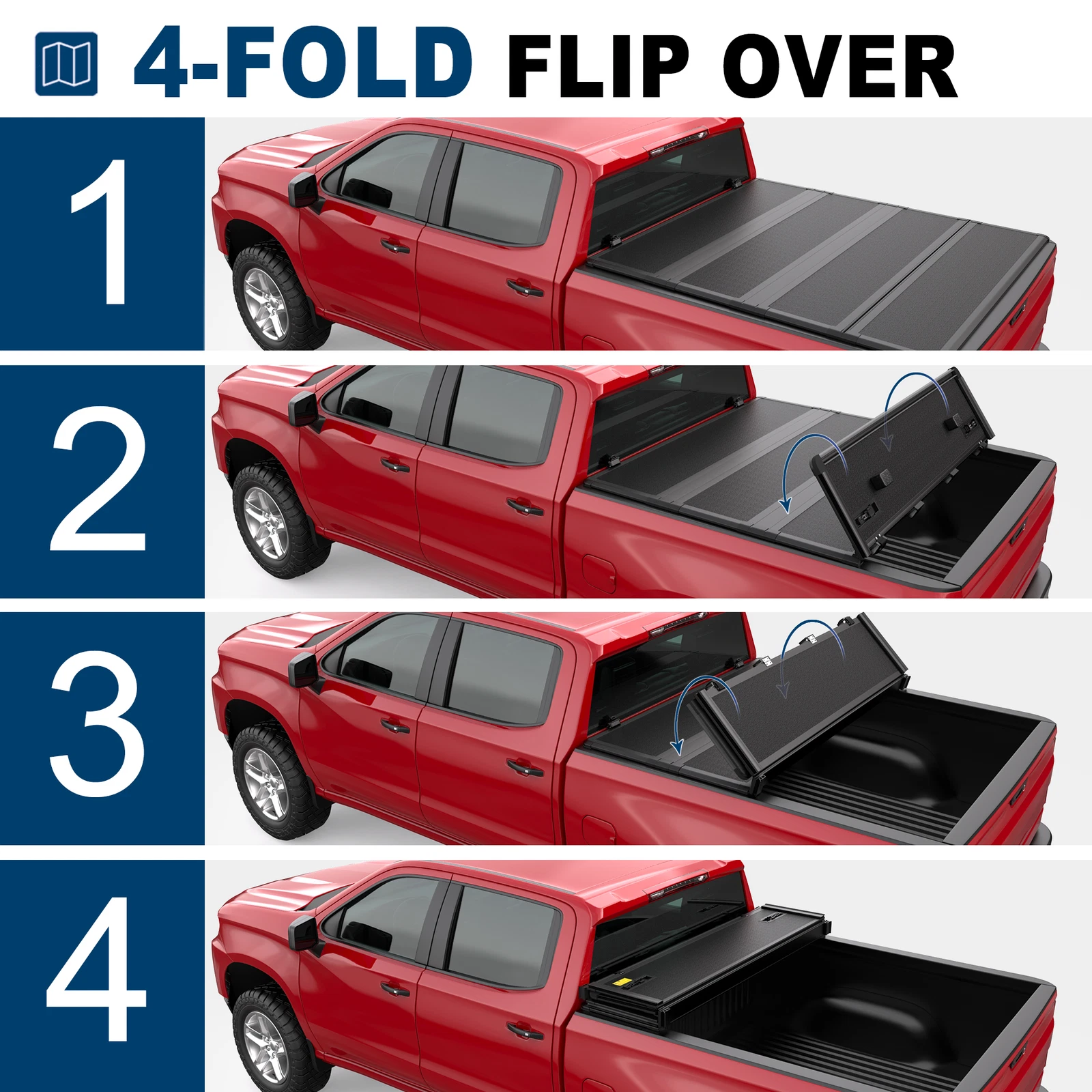 MOSTPLUS FRP 6.5FT 4-Fold Hard Truck Tonneau Cover for 2007-2013 Chevy Silverado GMC Sierra Truck Bed On Top Quad Fold