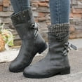 thumbnail image 3 of Rokment Womens Retro Mid Calf Boots with Back Lace up Vintage Suede Knit Patchwork Winter Fall Combat Cowboy Work Boots Grey Size 6, 3 of 6