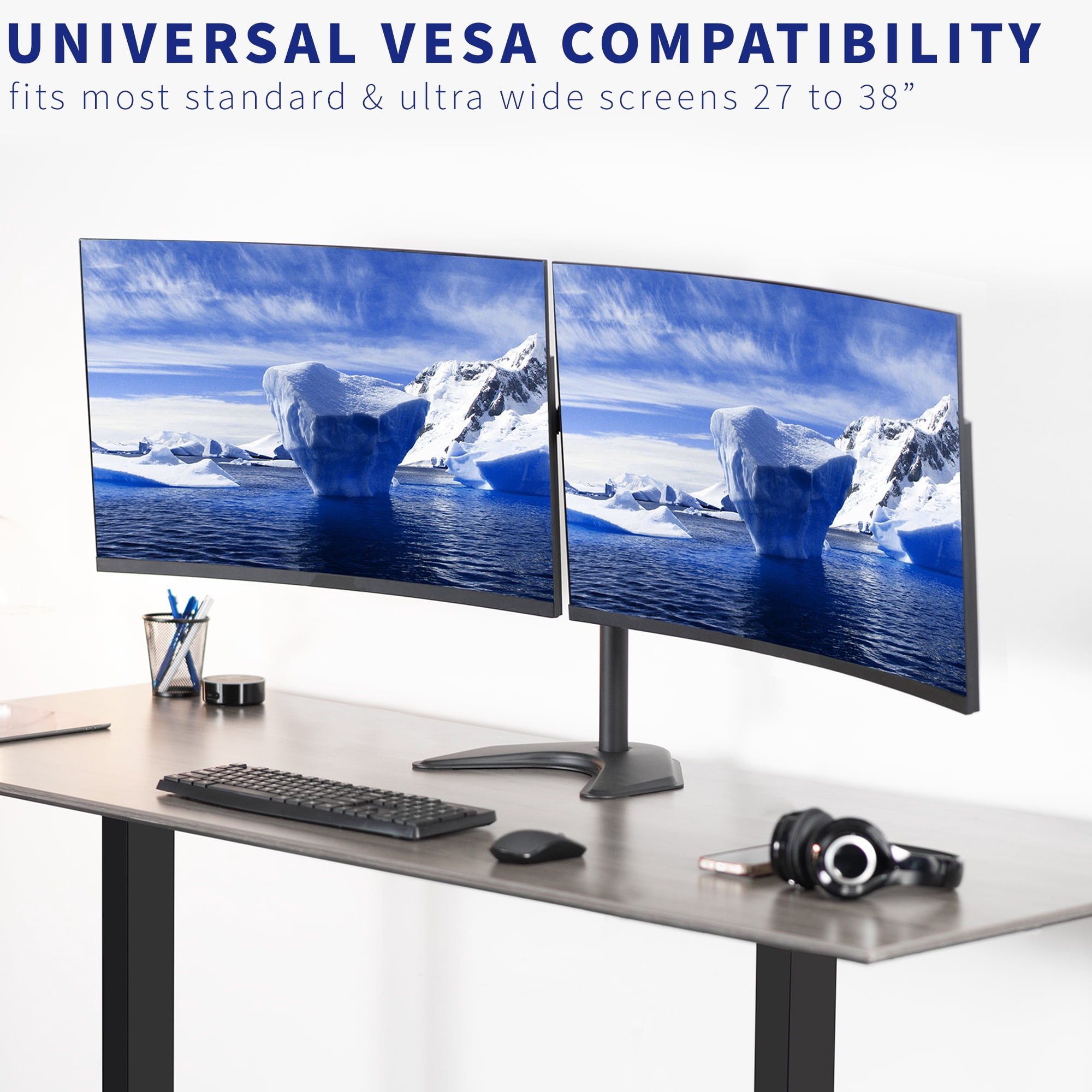 VIVO Black Telescoping Dual Ultrawide 27" to 38" Monitor Freestanding Desk Stand