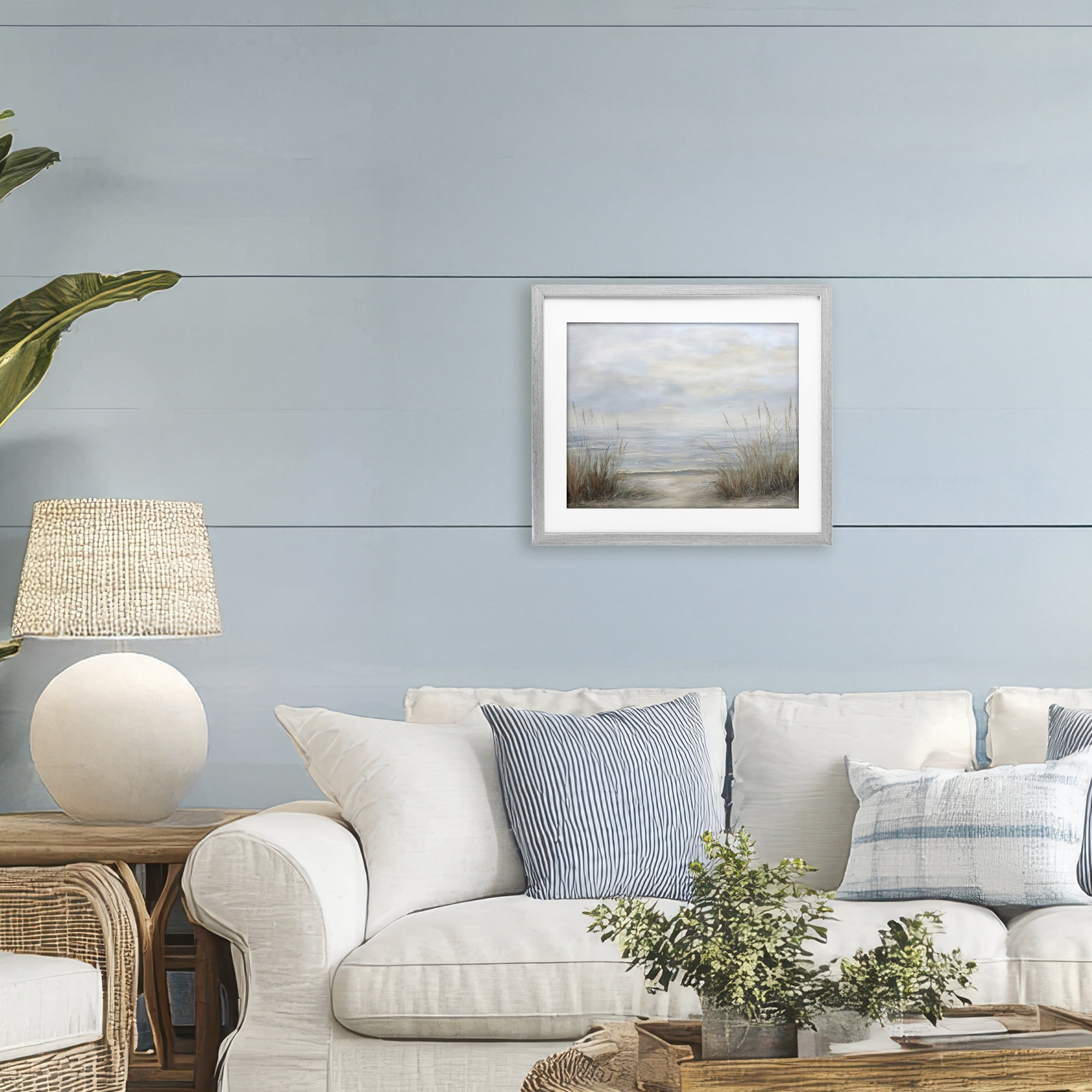 Stupell Industries Silent Beach with Seaside Dunes Gray Framed Print Under Glass, design by Petal Prints Design
