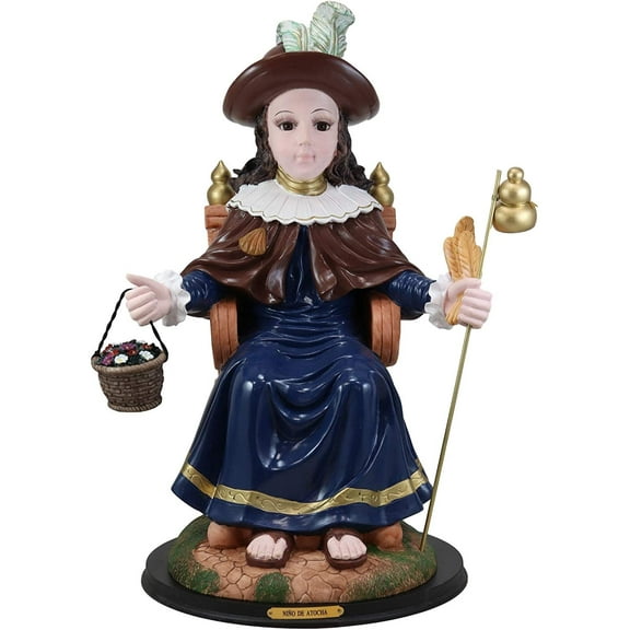 Large 19"H Roman Catholic Santo Nino De Holy Infant Of Atocha On Throne Statue