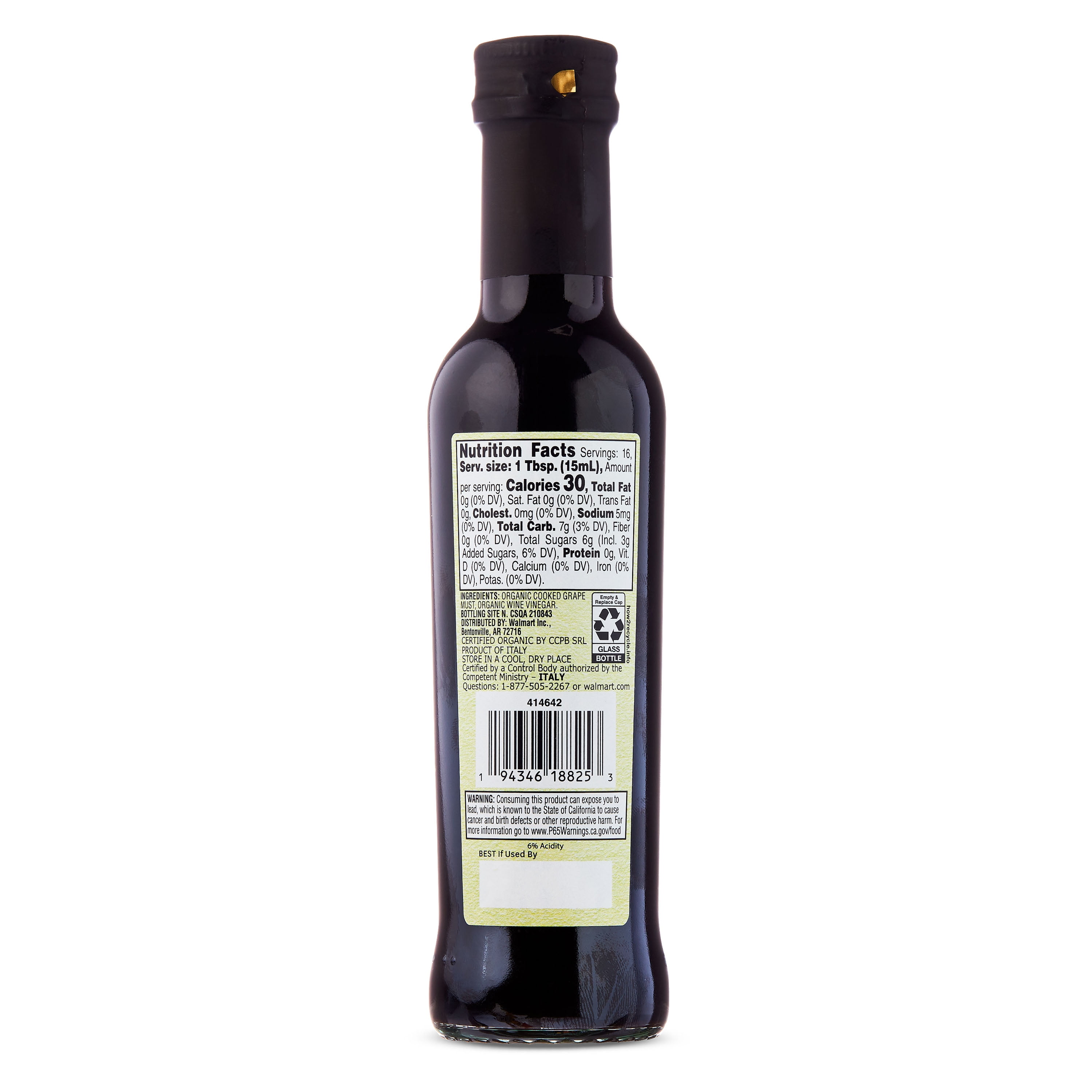 Great Value Organic Balsamic Vinegar of Modena, 8.45 fl oz