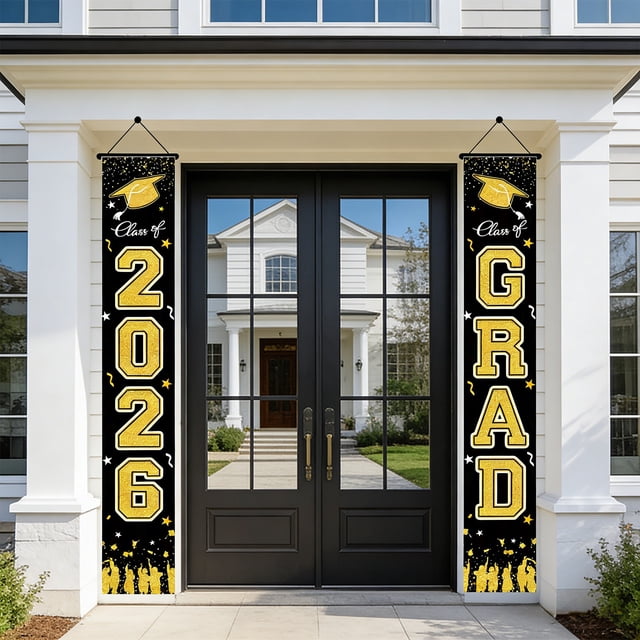 Paquete de 2 Pancartas para Puerta de Graduación 2026 - Letrero de Graduación, Azul MNFD