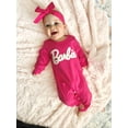 thumbnail image 3 of Barbie Baby Girls Rompers Hot Pink Letter Embroidered Long Sleeves Jumpsuits Outfits Sizes 0-24 Months, 3 of 9
