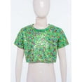 thumbnail image 4 of YUUMIN Girls Hip Hop Clothes Jazz Dance Performance Outfits Glittery Round Neck Crop Tops Modern Streetwear Green 3-4, 4 of 7