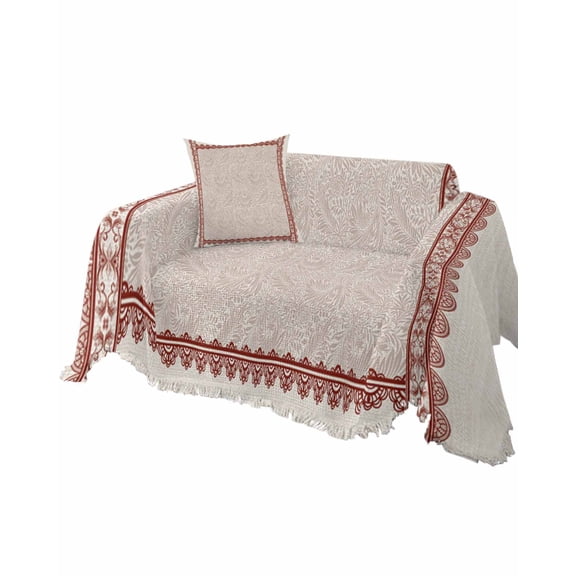 Boho Leaves Sofa Couch Covers for Dogs,Washable Sectional Couch Slipcovers for Loveseat with Tassels,Farmhouse Bohemian Floral Flower Beige Non Slip Sofa Throw Cover Blanket Large 71''x102''