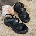 thumbnail image 4 of Wensltd Women Thick Sole Sandals Round Open Toe Solid Color Summer Wide Width Black Sandals Comfortable Shoes, 4 of 9