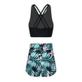 thumbnail image 3 of Alvivi 2Pcs Girls Printed Swimsuit Sport Suit Criss Cross Back Tank Top with Booty Shorts Bathing Suit 4-16 Black&Green 12, 3 of 6