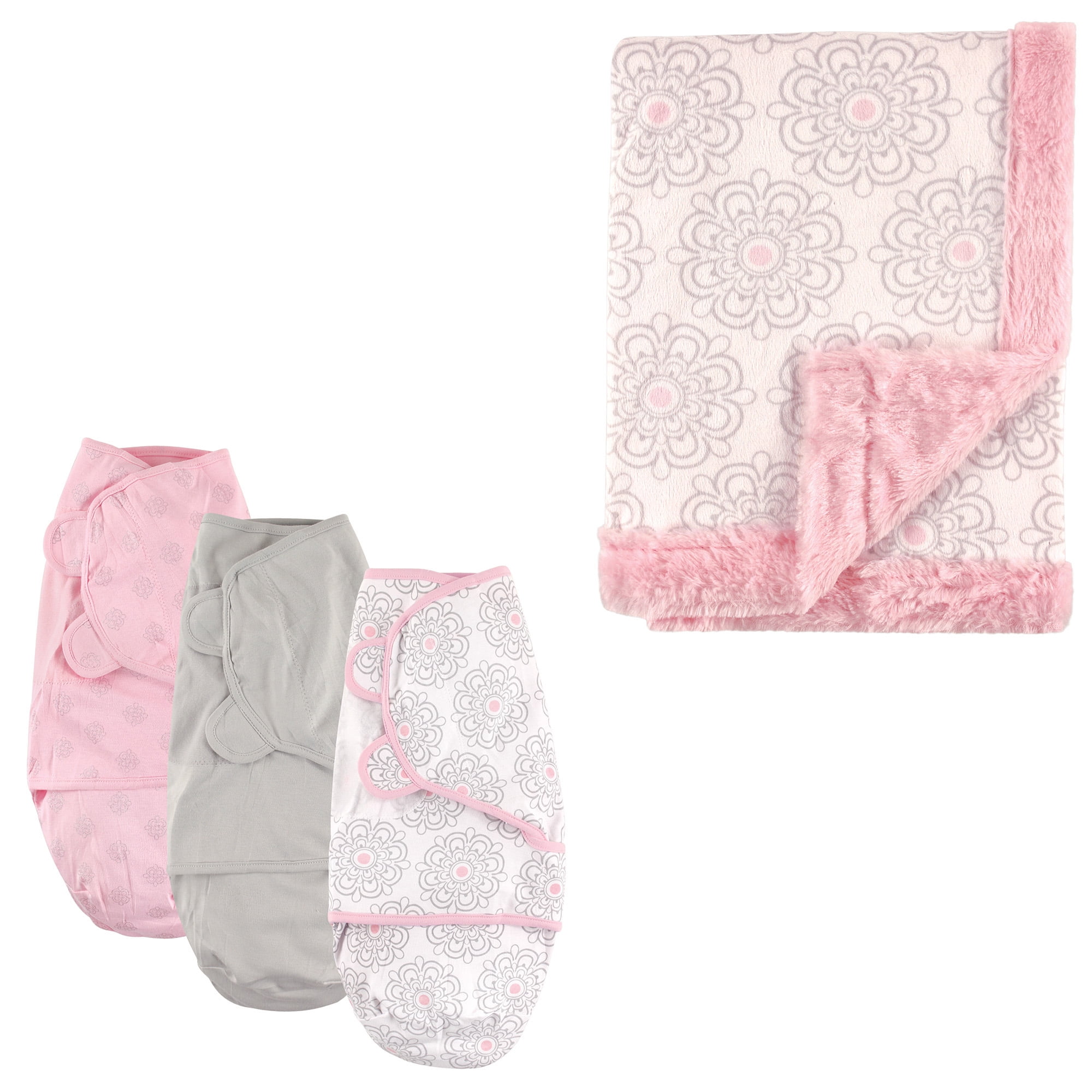 Hudson Baby Boys' and Girls' Swaddle Wrap (3Pack) and Plush Blanket