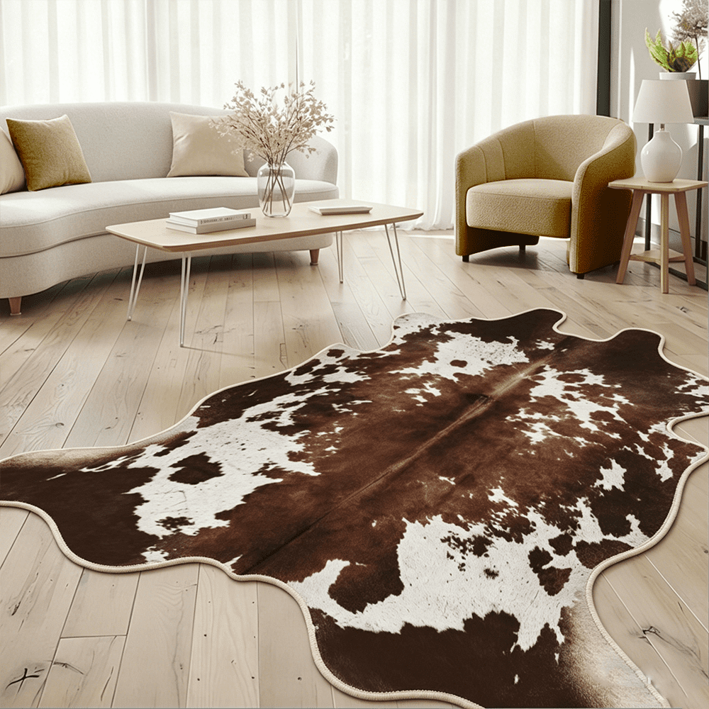 VALOMENE Washable 6' x 8' Cow Print Area Rugs for Living Room Bedroom Animal Print Hide Skin Rustic Western Décor Black and Brown