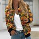 thumbnail image 2 of Chaqueta bomber con temática de Halloween para mujer con cierre de cremallera, estampado festivo de flores y calabazas, ligera y cómoda, 2 of 5