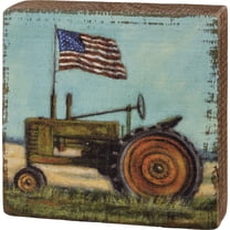 Primitives by Kathy Tractor and Flag Home Décor Block Sign, 3.5 x 3.5 x 1 inches