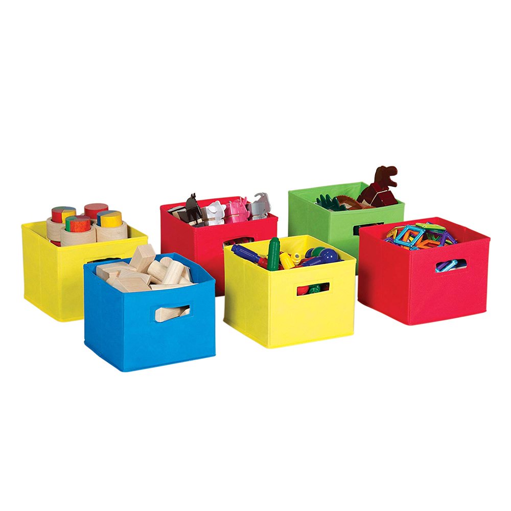 MultiColor Fabric Bins Set Of 6, Primary Colored Foldable Cloth
