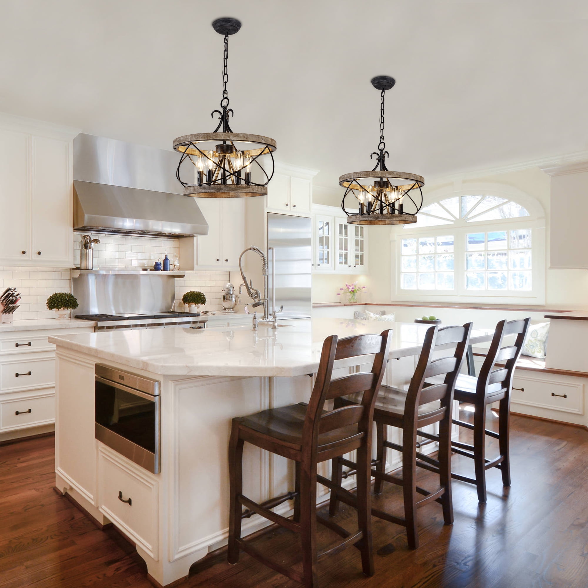 Cusp Barn 5 Light French Country Wooden Chandelier, Farmhouse Chandeliers for Dining Room Island Lights for Kitchen Ceilings Decor