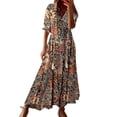 thumbnail image 1 of Zmoon New Ladies Mid-Length Sleeve Dress with Fringe Loose Bohemian Print V-Neck Dress, 1 of 5
