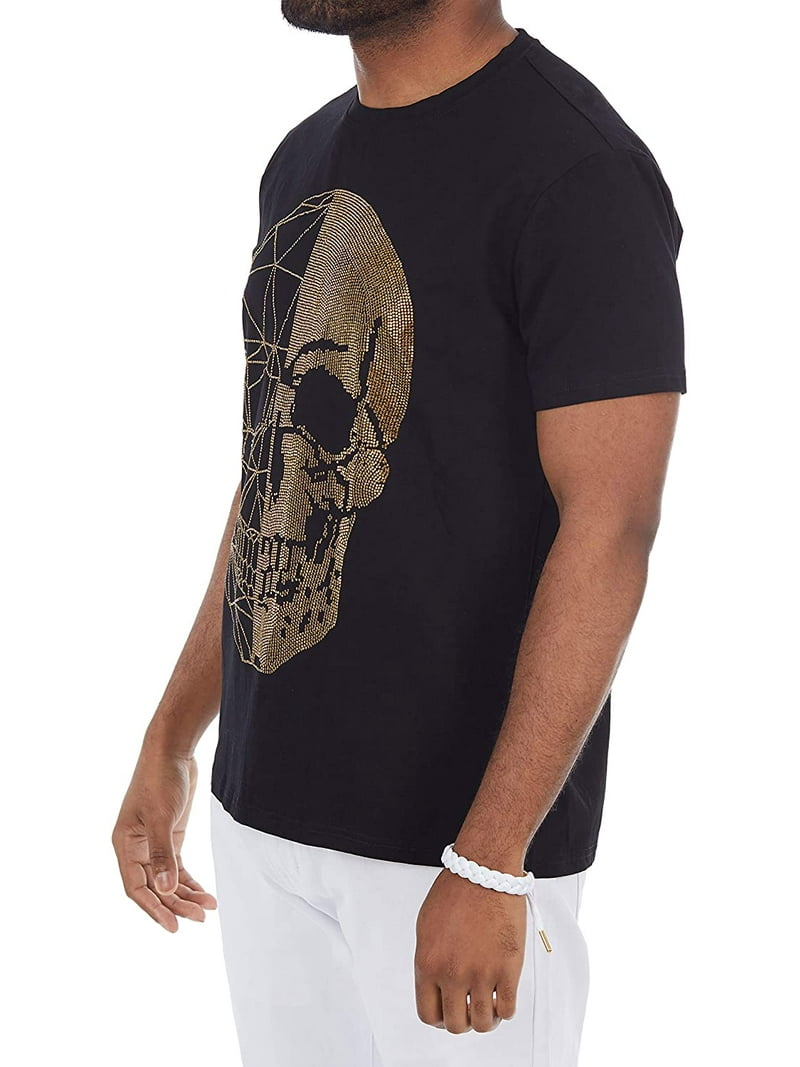 Men's Rhinestone Graphic T-Shirt, Skull Printed Bling Stone