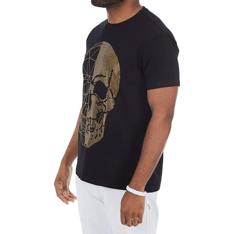 Men's Rhinestone Graphic T-Shirt, Skull Printed Bling Stone