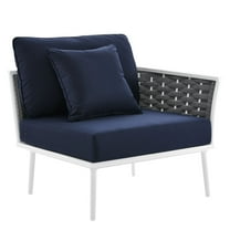 Modway Stance Modern Fabric & Aluminum Outdoor Right-Facing Armchair in Navy
