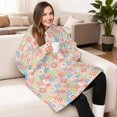 thumbnail image 4 of Wearable Lamb Fleece Blanket Hoodie,Pioneer Flower Floral Print Pattern Oversized Sherpa Blanket Hoodie with Super Pockets,Super Warm Fuzzy Pullover for Women & Men, 4 of 6