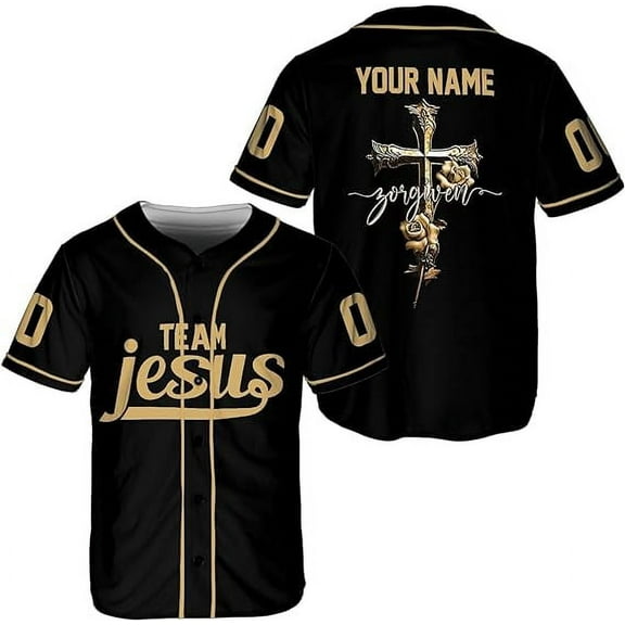Lotusprinthandmade Personalized Name Christian Jesus Forgiven Unisex Baseball Jersey XS-5XL Multicolor