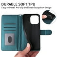 thumbnail image 6 of Compatible with iPhone 13 Pro Case, Premium Leather iPhone 13 Pro Wallet Book Case Magnetic Flip RFID Blocking Credit Card Holder Kickstand with Wrist Strap Shock Absorbing Case, Darkgreen, 6 of 10