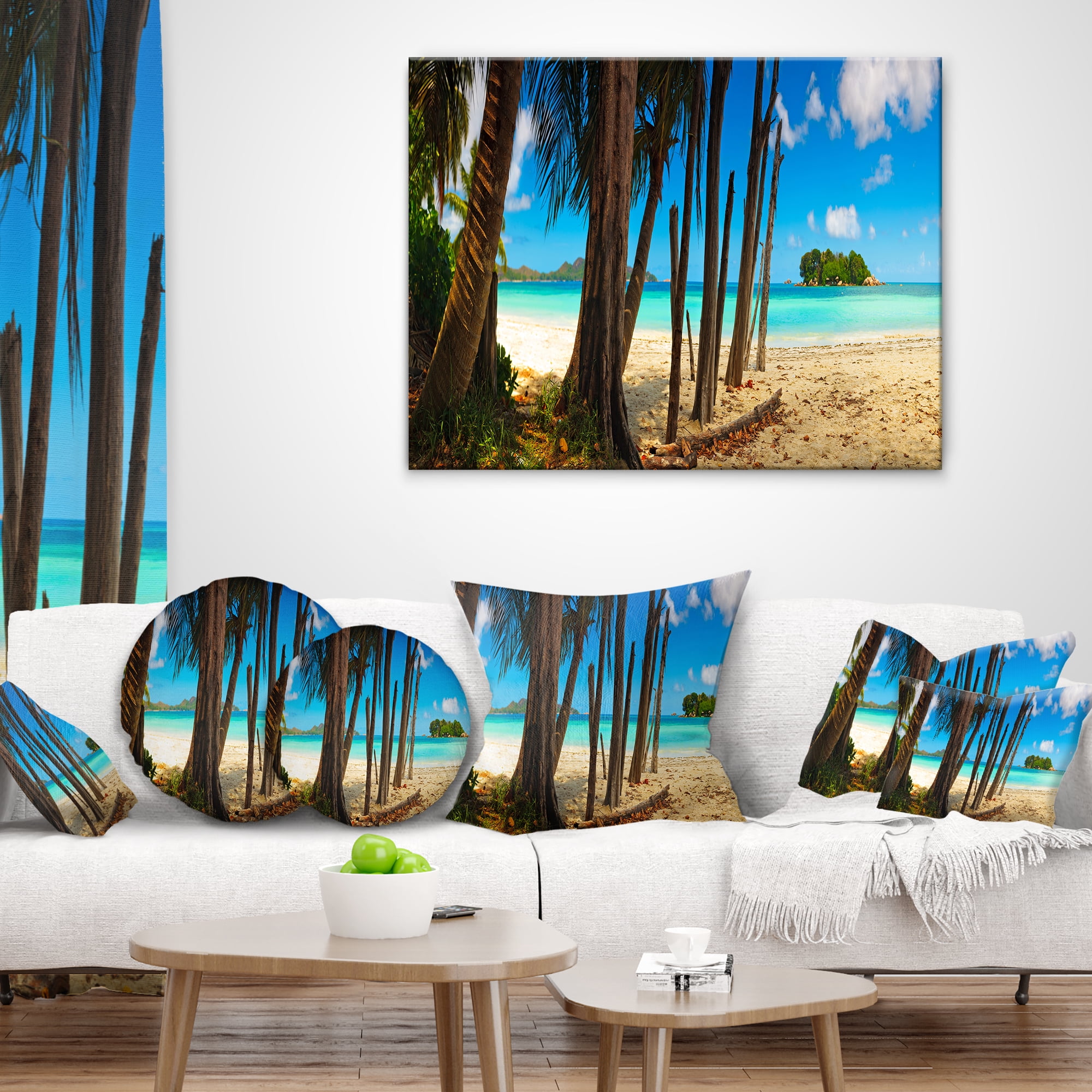 Designart Praslin Island Tropical Beach Panorama - Modern Seascape Throw Pillow - 12x20