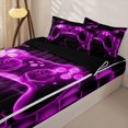 thumbnail image 3 of Erosebridal Neon Game Controller Pattern Zipper Full Size Comforter Sets with Fitted Sheet and 2 Pillowcases,Cube Block Print Zipper Bedding Set,Purple Black,Black Reversible, 3 of 6