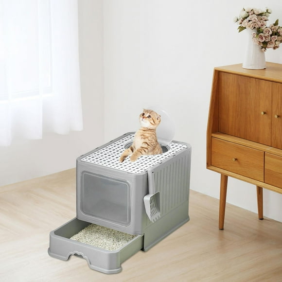 Runquan Enclosed Cat Toilet Kitty Litter Pan Kitty Litter Tray Hooded Cat Litter Box