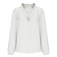 thumbnail image 6 of V Neck Ruffle T-Shirt Women Polyester Long Sleeve Button Down Shirt, Women's Plus, White XL, 6 of 9