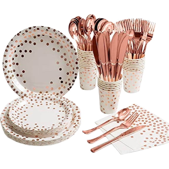 Homix Rose Gold Party Supply Set, 175 Pieces, Serves 25, Elegant Design for Weddings and Events
