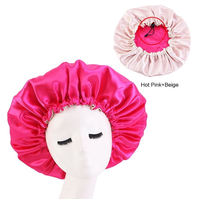 Gorro de dormir de satén doble ajustable Gorro para el cuidado del cabello Gorro de salón de belleza de color sólido