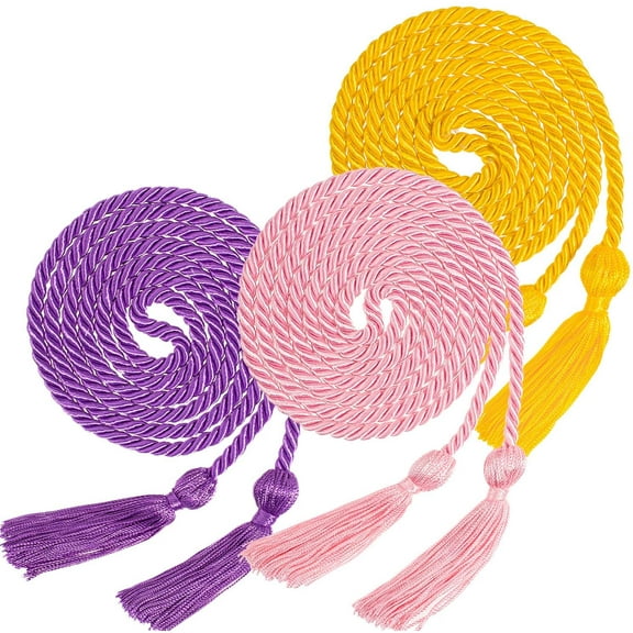 Graduation Honor Cords, Pink Gold Purple Graduation Honor Tassels Cords 67.7 Inch Rayon Braided Graduation Honor Ropes for Grad Days Graduates Photography Graduation Party, 3Pcs