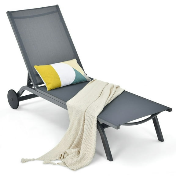 YYAo Chaise Lounge Chair Outdoor, Outdoor Chaise Lounge,6-Position Adjustable Fabric Outdoor Patio Recliner Chair-Gray