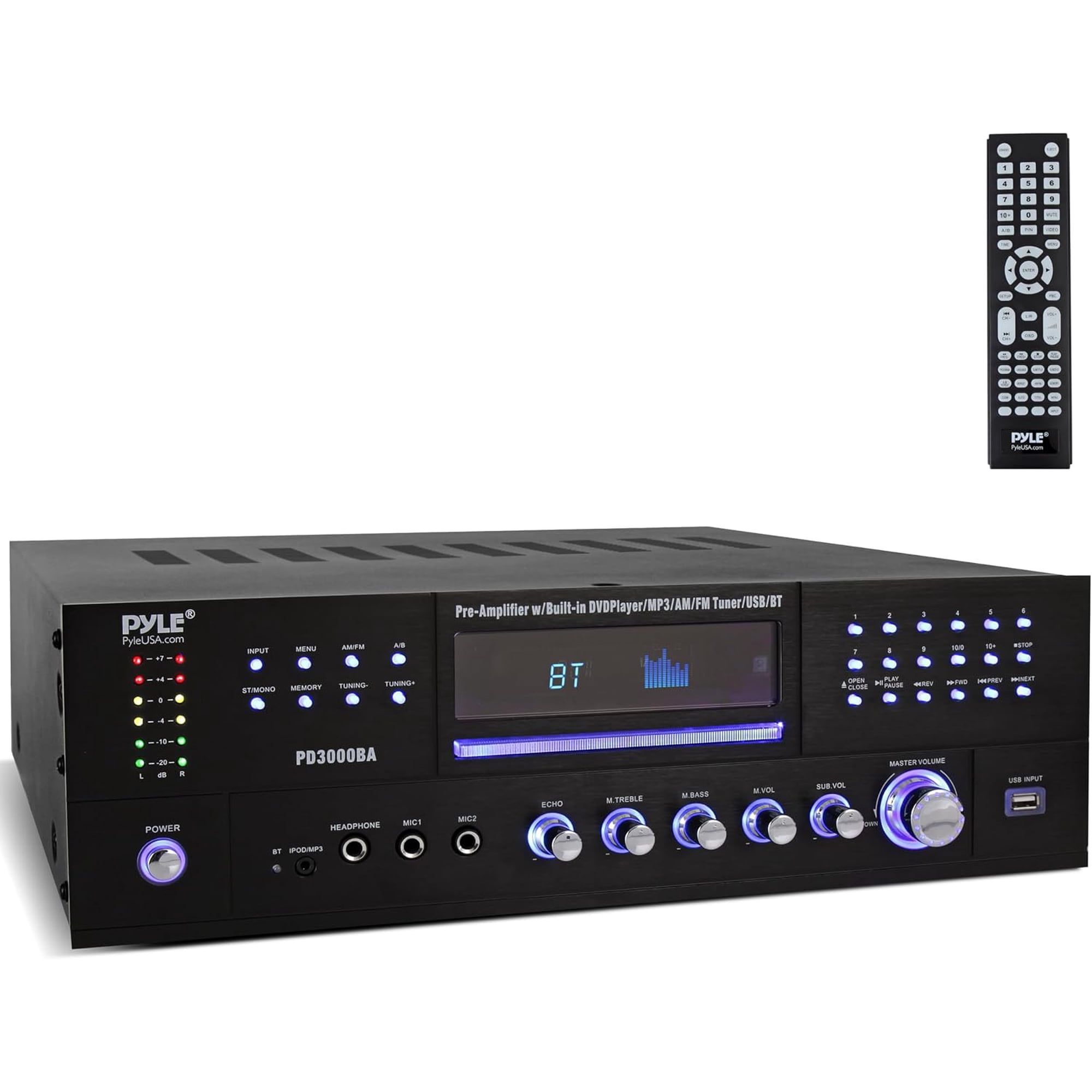 PYLE PD3000BA - Bluetooth Home Theater Preamplifier - Audio/Video Receiver System with CD/DVD Player, AM/FM Radio, MP3/USB Reader (3000 Watt)