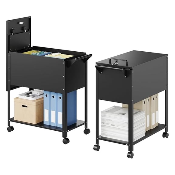Mobile File Cabinet with Lock-Rolling Filing Cart with Wheels-Hanging Letter/A4/F4/Legal Size Movable Pull-Out File Folder for Home Office-Black