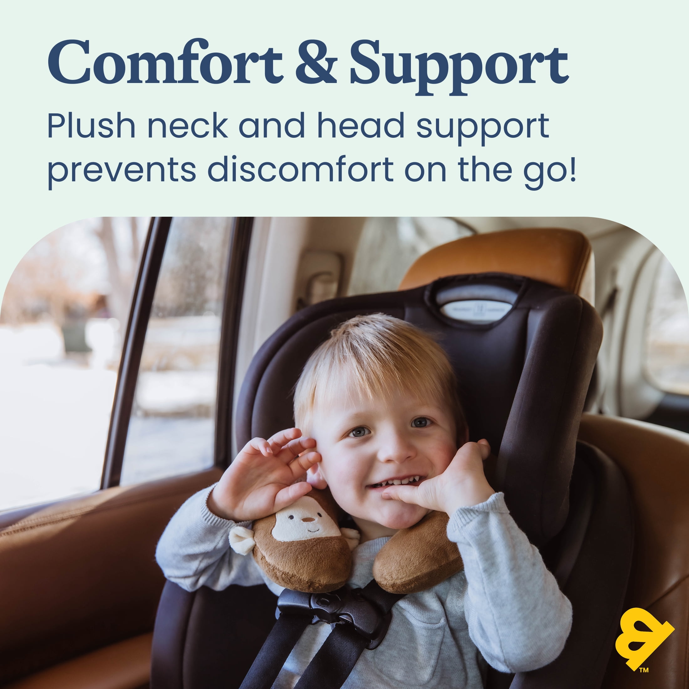 (2 pack) Goldbug Travel Pillow, Head and Neck Support for Toddlers, Monkey