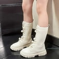 thumbnail image 2 of LYHaoo Girls Knee High Lace-Up Side Zipper Boots Mid Calf Combat Riding Boots Winter Boots for School Kids Sizes 11 White(4.5-5 Years), 2 of 6