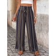 thumbnail image 3 of Women Drawstring Elastic Waist Wide Leg Palazzo Pants Flowy Vacation Casual Trousers, 3 of 10