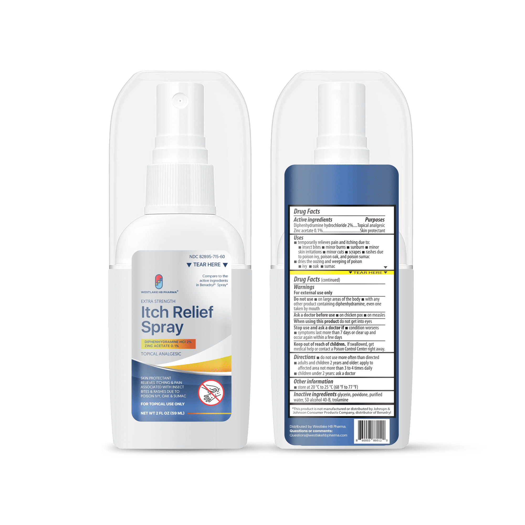 Westlake Extra Strength Itch Relief Spray, Diphenhydramine HCl 2% | Relieves Pain and Itching of Insect Bites, Poison Ivy, Sunburn, Minor Cuts | 2 Pack