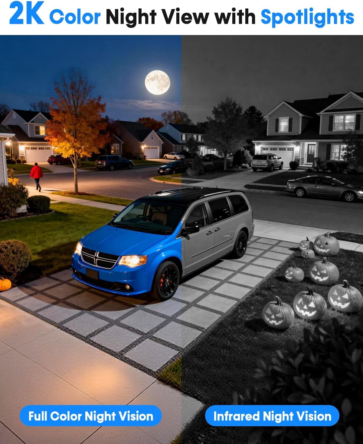 2K Solar Powered Camera, 2.4G WIFI Camera Outdoor Wireless, Motion Detection, Color Night Vision, Waterproof IP67, Easy Setup for Home & Business Monitoring