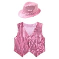 thumbnail image 3 of TiaoBug Kids Boys Girls Glittery Sequined Hip Hop Jazz Dance Costume Teens Sleeveless Vest Waistcoat with Hat Pink 7-8, 3 of 5