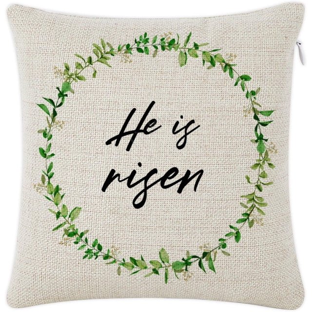 Housse de Coussin 18x18 Décorative "Il Est Ressuscité" Carrée en Lin avec Fermeture Éclair pour Canapé Lit et Voiture